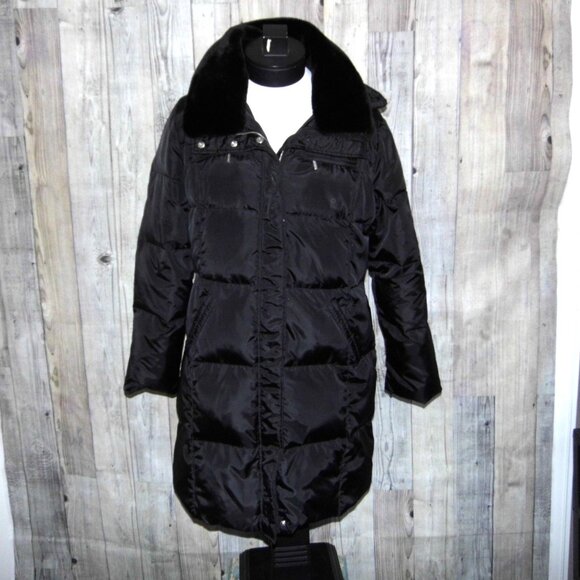 MICHAEL MICHAEL KORS Goose Down Black Long Puffer Coat With Hood Womens Size XL - Picture 1 of 8